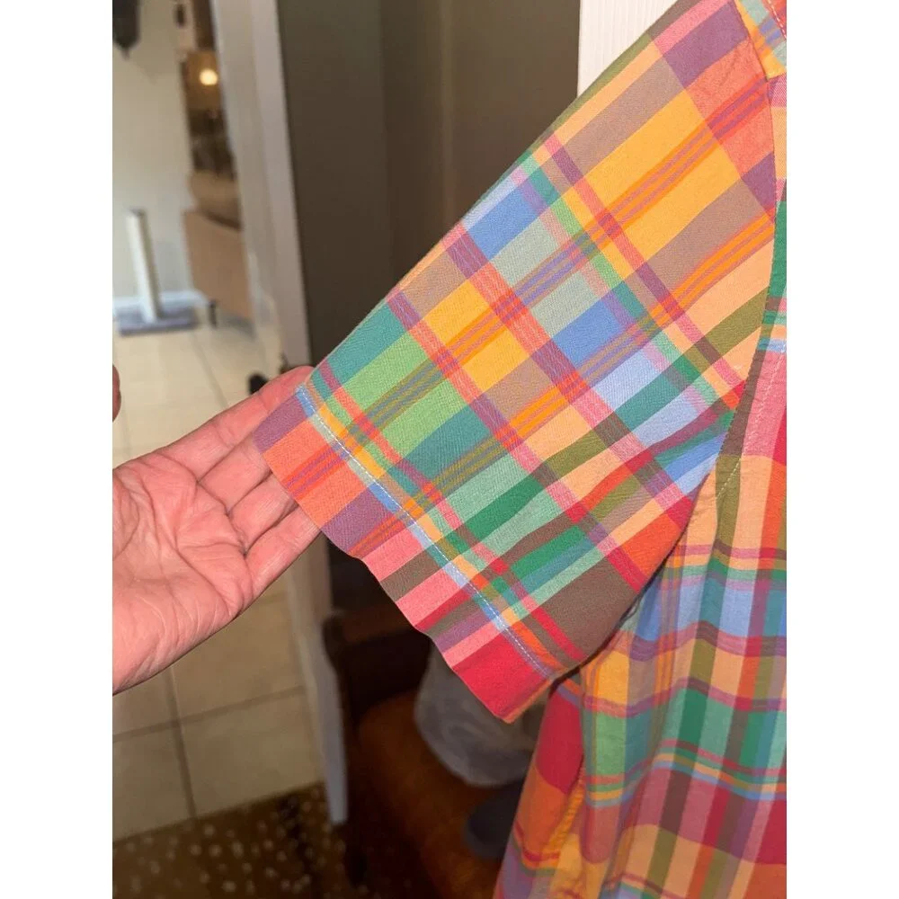 Ralph Lauren Multicolor Plaid Short-Sleeve Shirt XL (18-20) 100% Cotton Casual
